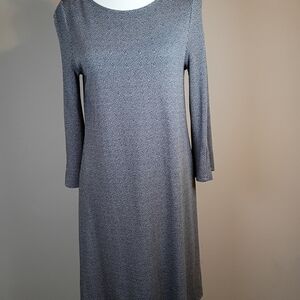J Jill Midi Dress Wearever Collection Heathered Bell Sleeves Gray  XS Crew Neck